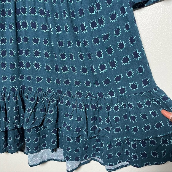 Boden Women Dress 2 Petite Green Buttons Tiered Ruffle Ponte Shift Casual 3/4 - Picture 6 of 9